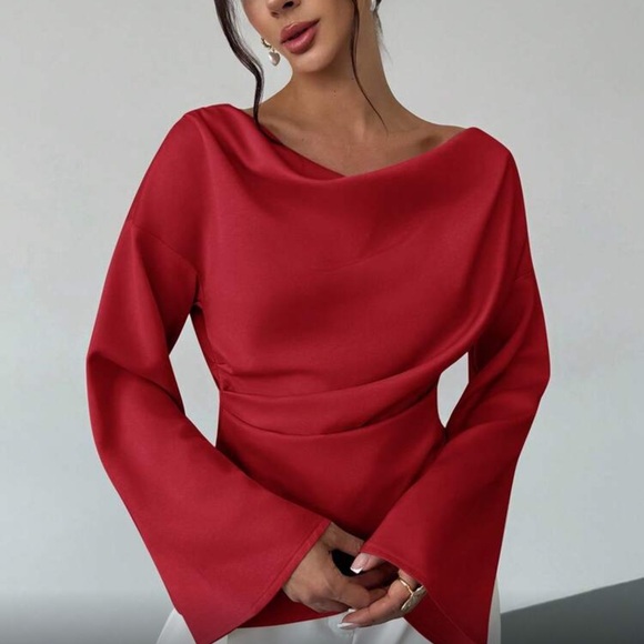 Elegant Pink  Drape Blouse - Picture 4 of 16